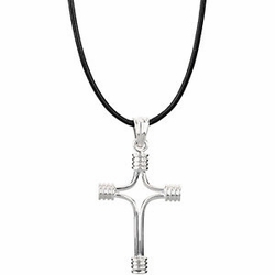 Sterling Silver Cross Necklace w/Black Leather Cord