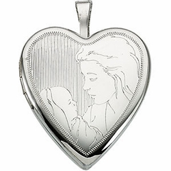 Sterling Silver Heart Child and Mother Locket 