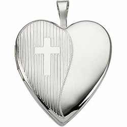 Sterling Silver Heart Locket w/Cross