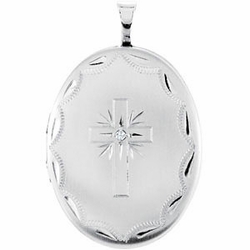 Sterling Silver Oval Cross Locket With Diamond