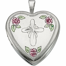 Sterling Silver Tri-Color Fancy Cross Locket 