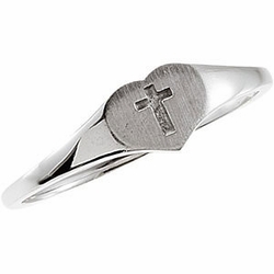 Sterling Silver Youth Heart & Cross Ring 