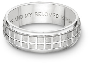 Tuscan Bible Verse Cross Wedding Band Ring - 14k White Gold