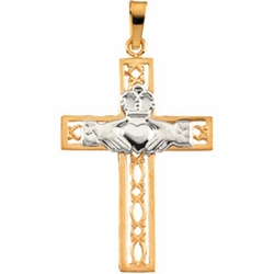 Two Tone Claddagh Cross Pendant
