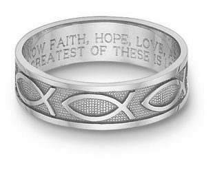 Women's 14k White Gold Ichthus Bible Verse Ring