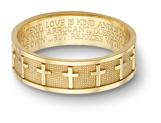 Women's 14k Yellow Gold Christian Cross Bible Verse Wedding Ring