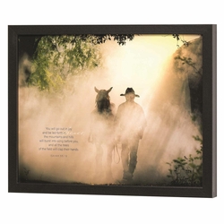 You Will Go Out in Joy, Cowboy and Horse - Framed Print