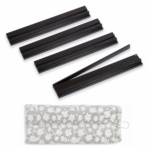 (17in.) Black Wooden Mahjong Racks with Pushers & Travel Bag - Set of 4