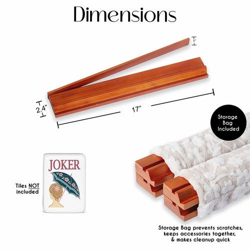 (17in.) Cherry Stain Wooden Mahjong Racks with Pushers & Travel Bag - Set of 4 - alt image 1