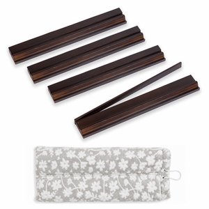(17in.) Dark Brown Wooden Mahjong Racks with Pushers & Travel Bag - Set of 4