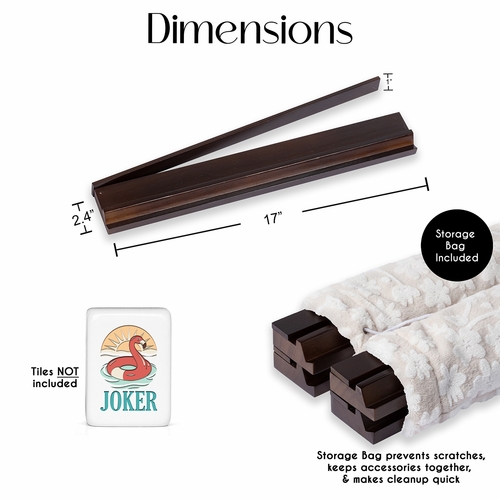 (17in.) Dark Brown Wooden Mahjong Racks with Pushers & Travel Bag - Set of 4 - alt image 1