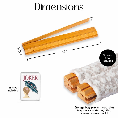 (17in.) Light Brown Wooden Mahjong Racks with Pushers & Travel Bag - Set of 4 - alt image 1