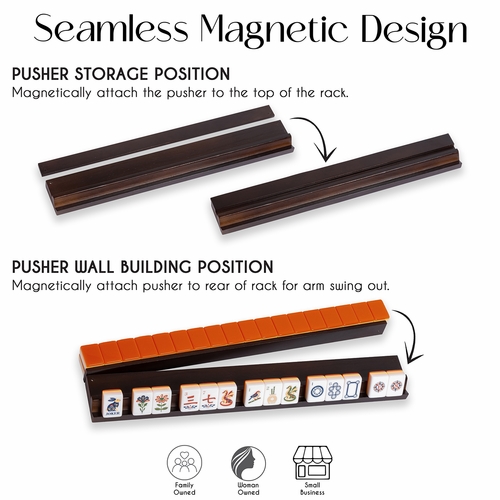 (18in.) Dark Brown Wooden Mahjong Racks with Pushers & Travel Bag - Set of 4 - alt image 3