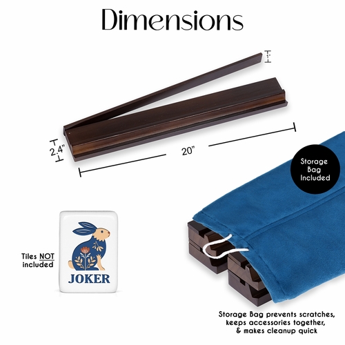 (20in.) Dark Brown Wooden Mahjong Racks with Pushers & Travel Bag - Set of 4 - alt image 1