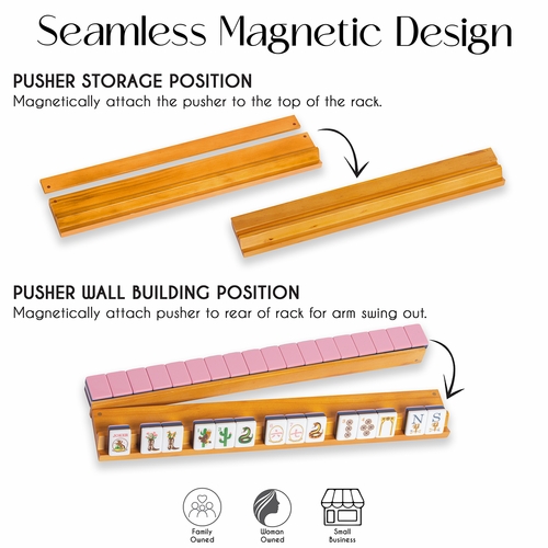 (20in.) Light Brown Wooden Mahjong Racks with Pushers & Travel Bag - Set of 4 - alt image 3