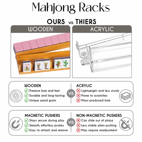 (20in.) Light Brown Wooden Mahjong Racks with Pushers & Travel Bag - Set of 4 - alt image 4