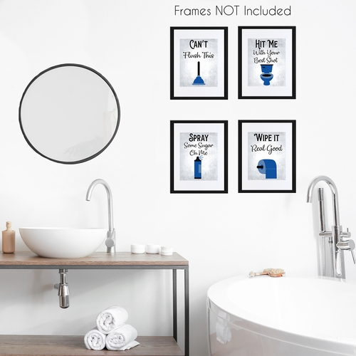 80's Music Songs Bathroom Blue Collection Wall Art Prints - Set of 4 - alt image 2
