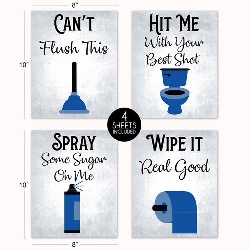 80's Music Songs Bathroom Blue Collection Wall Art Prints - Set of 4 - alt image 3