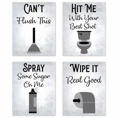 80's Music Songs Bathroom Grey Collection Wall Art Prints - Set of 4
