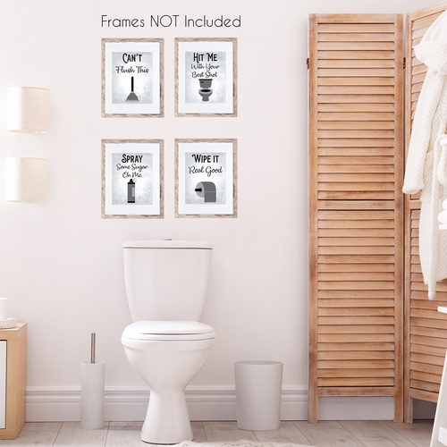 80's Music Songs Bathroom Grey Collection Wall Art Prints - Set of 4 - alt image 1