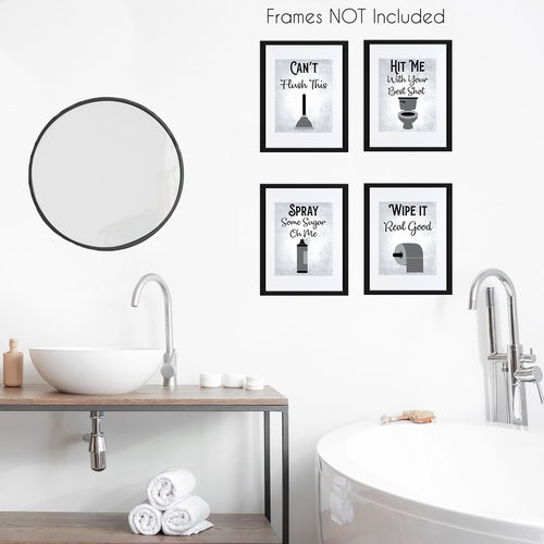 80's Music Songs Bathroom Grey Collection Wall Art Prints - Set of 4 - alt image 2