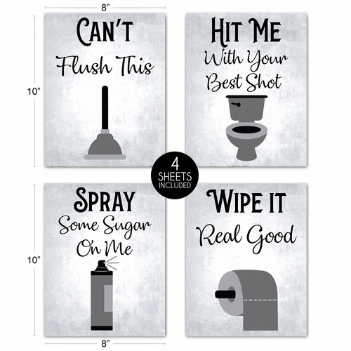80's Music Songs Bathroom Grey Collection Wall Art Prints - Set of 4 - alt image 3
