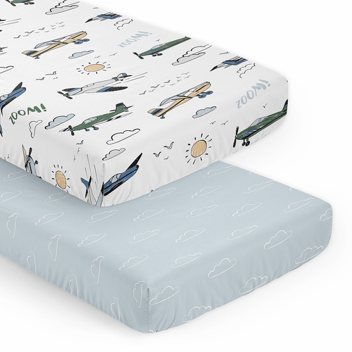 Airplane Green and Blue Collection 2 Pack Crib Sheets