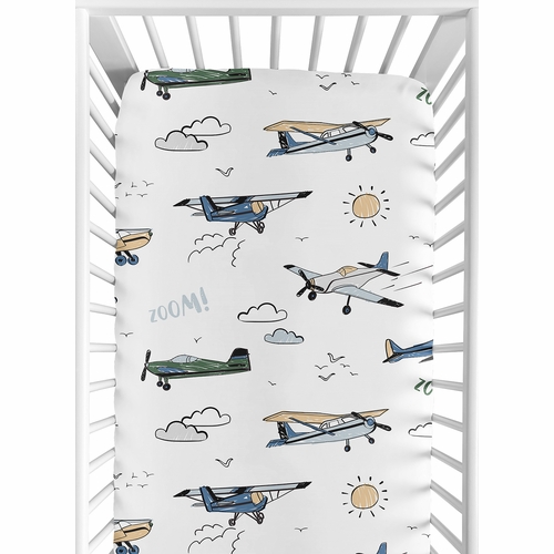 Airplane Green and Blue Collection 2 Pack Crib Sheets - alt image 1