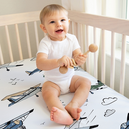 Airplane Green and Blue Collection 2 Pack Crib Sheets - alt image 4