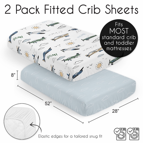 Airplane Green and Blue Collection 2 Pack Crib Sheets - alt image 5