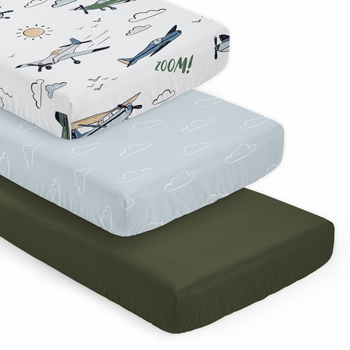 Airplane Green and Blue Collection 3 Pack Crib Sheets