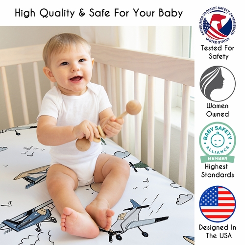 Airplane Green and Blue Collection 3 Pack Crib Sheets - alt image 1