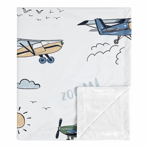 Airplane Green and Blue Collection Baby Blanket