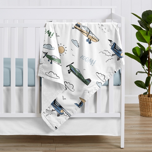Airplane Green and Blue Collection Baby Blanket - alt image 1