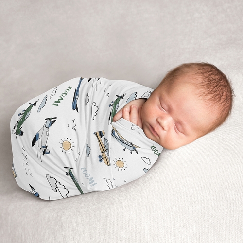 Airplane Green and Blue Collection Baby Swaddle Blanket