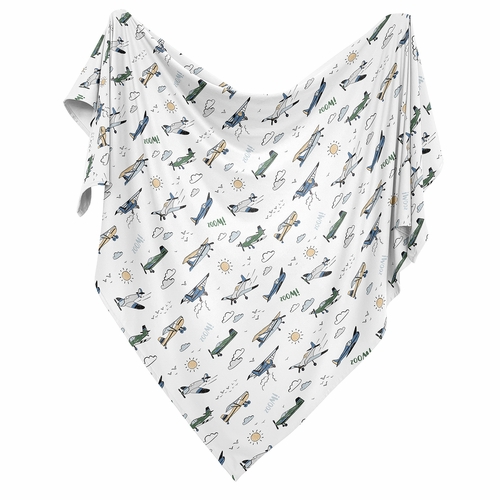 Airplane Green and Blue Collection Baby Swaddle Blanket - alt image 1