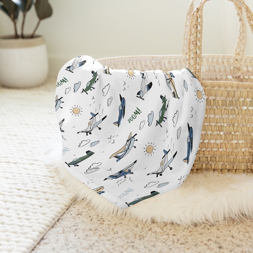 Airplane Green and Blue Collection Baby Swaddle Blanket - alt image 3