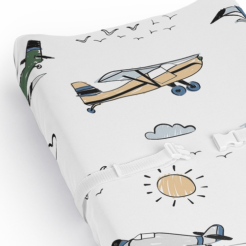 Airplane Green and Blue Collection Changing Pad Cover Sheet - alt image 3