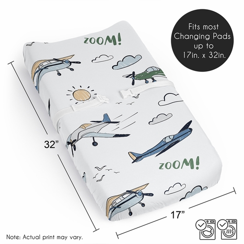 Airplane Green and Blue Collection Changing Pad Cover Sheet - alt image 5