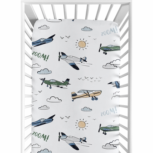 Airplane Green and Blue Collection Crib Sheet