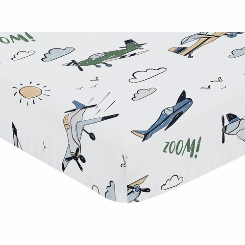 Airplane Green and Blue Collection Crib Sheet - alt image 2