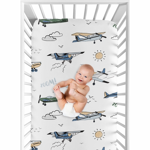 Airplane Green and Blue Collection Crib Sheet - alt image 3