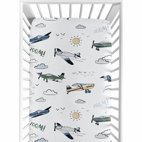 Airplane Green and Blue Collection Crib Sheet