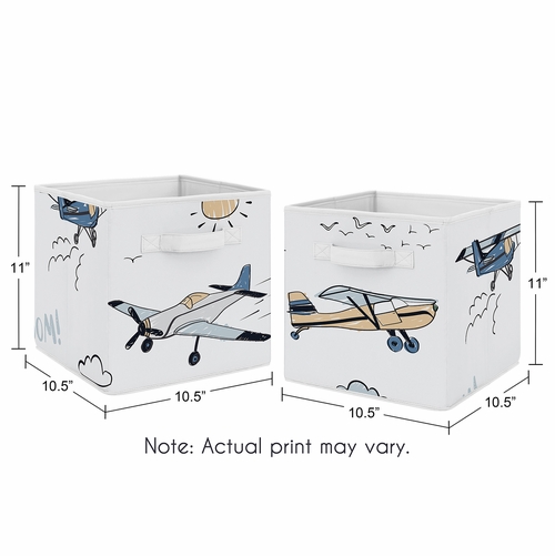 Airplane Green and Blue Collection Foldable Fabric Storage Bins - alt image 2