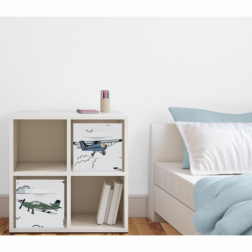 Airplane Green and Blue Collection Foldable Fabric Storage Bins - alt image 1
