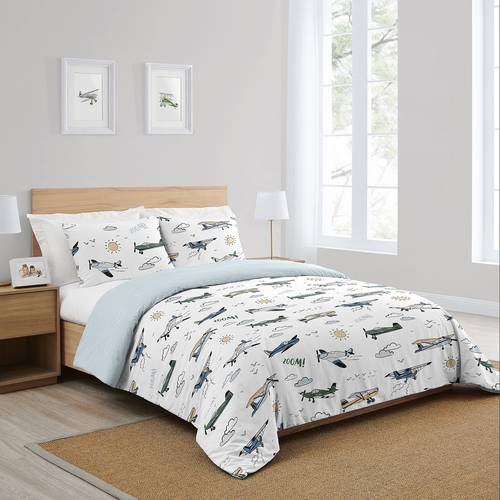 Airplane Green and Blue Collection Full/Queen Bedding - alt image 1