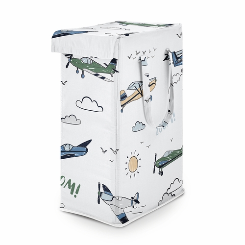 Airplane Green and Blue Collection Laundry Hamper with Handles