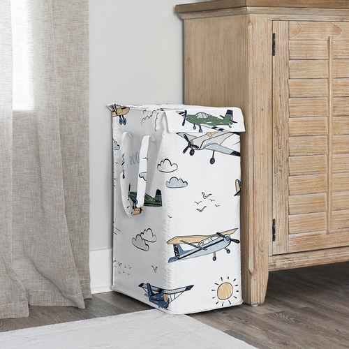 Airplane Green and Blue Collection Laundry Hamper with Handles - alt image 1