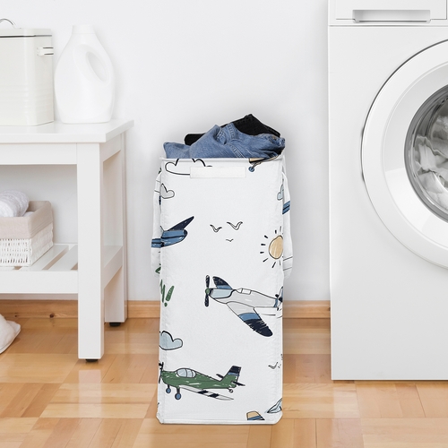 Airplane Green and Blue Collection Laundry Hamper with Handles - alt image 2