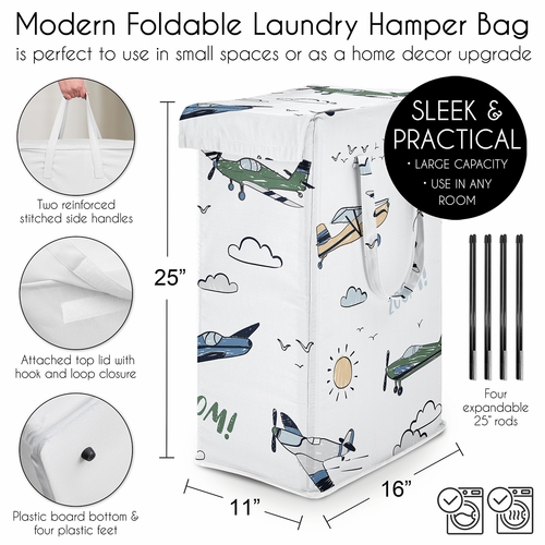 Airplane Green and Blue Collection Laundry Hamper with Handles - alt image 4